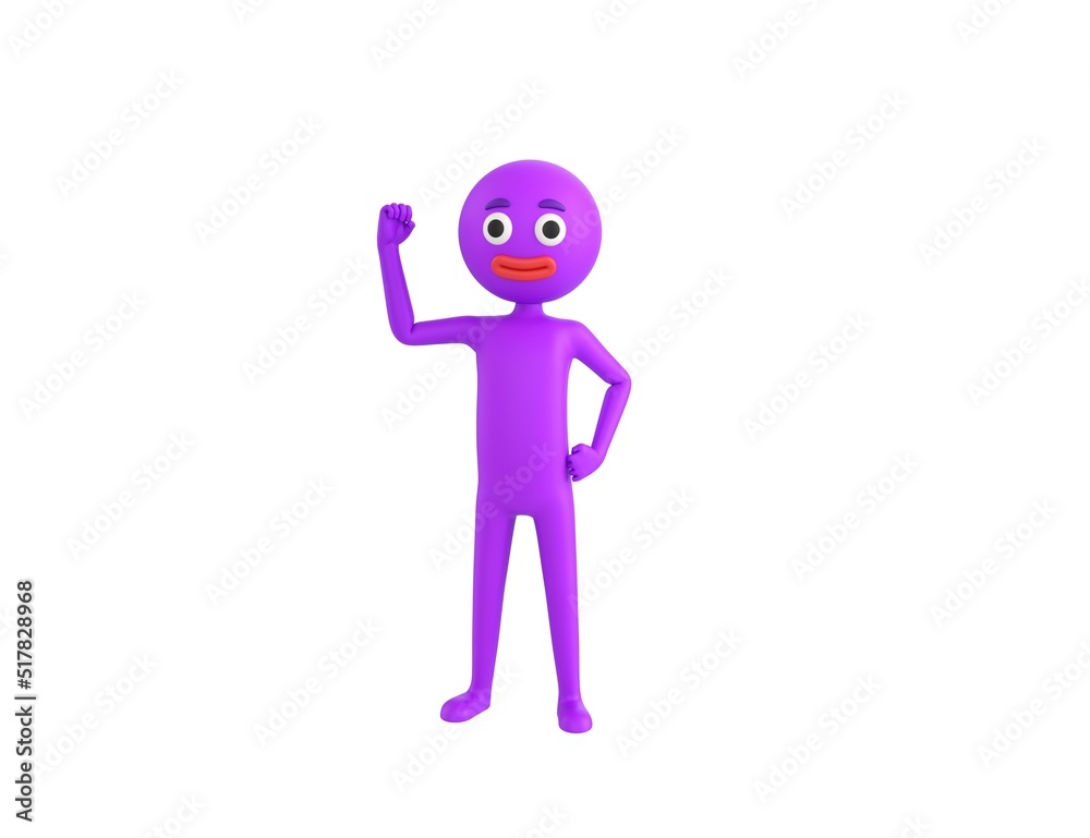 Purple Man character raising right fist in 3d rendering. Purple Man character raising right fist in 3d rendering.