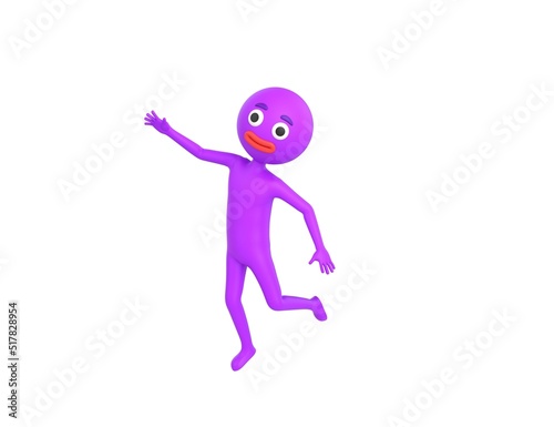 Purple Man character floating in the air in 3d rendering.