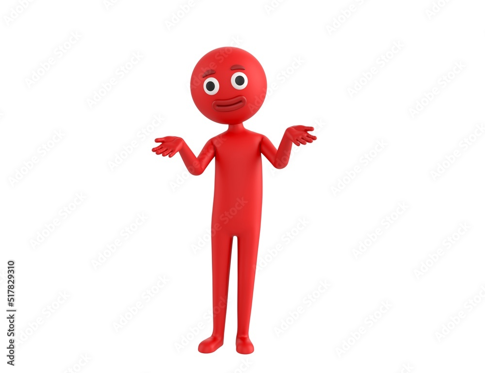 Red Man character spreading his two hands and looking to camera in 3d rendering. Red Man character spreading his two hands and looking to camera in 3d rendering.