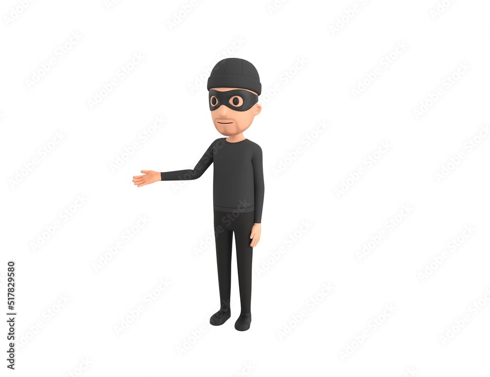 Robber character introducing in 3d rendering.