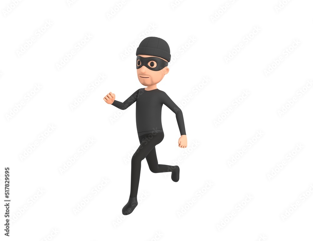 Robber character running in 3d rendering.