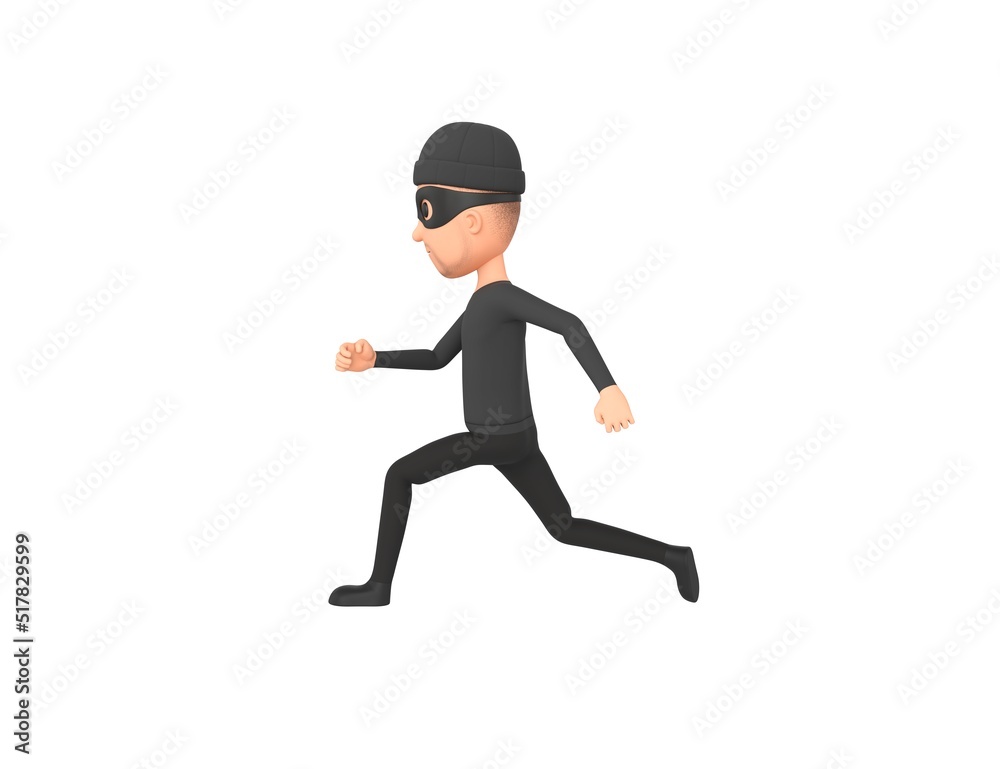 Robber character running to the left side in 3d rendering. Robber character running to the left side in 3d rendering.