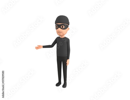 Robber character introducing in 3d rendering.