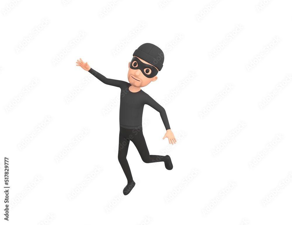 Robber character floating in the air in 3d rendering.