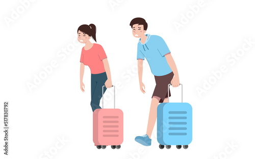 Group of young tourist characters. Traveling tourists with travel backpack going on vacation trip after covid-19 virus was diminish. Vacation people isolated vector. Summer character, woman and man.
