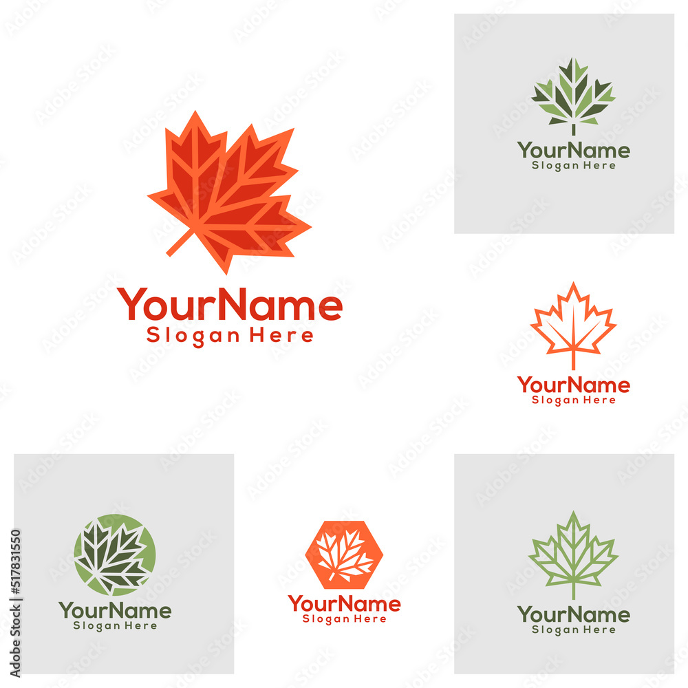 Set of Maple leaf Logo Design Template. Maple leaf logo concept vector. Creative Icon Symbol