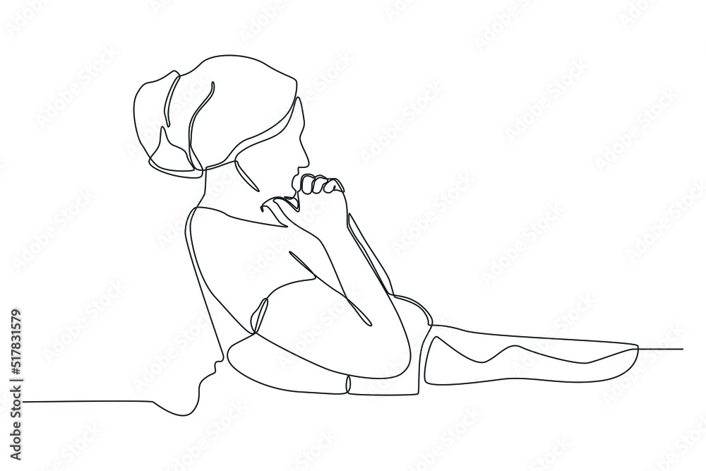 Single one line drawing cancer child lays in bed with praying for his