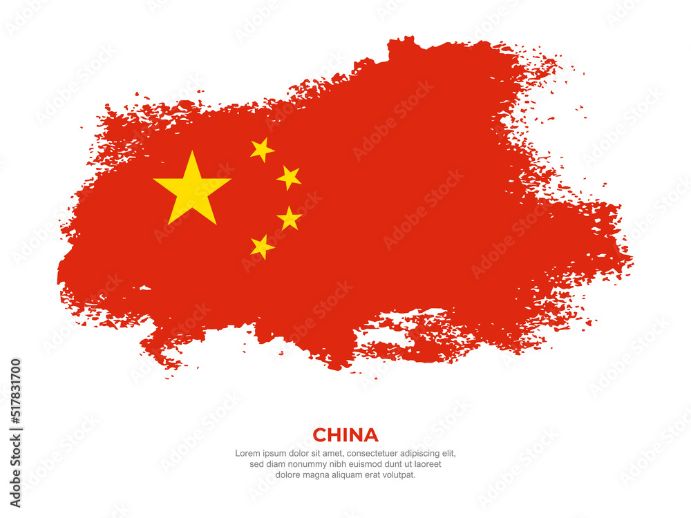 Vintage grunge style China flag with brush stroke effect vector illustration on solid background