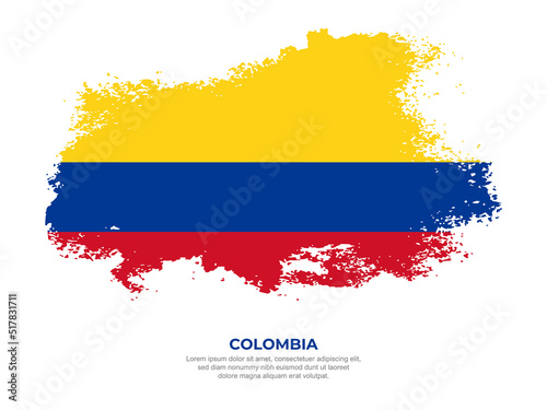 Vintage grunge style Colombia flag with brush stroke effect vector illustration on solid background