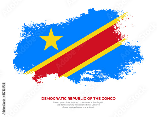 Vintage grunge style Democratic Republic of the Congo flag with brush stroke effect vector illustration on solid background