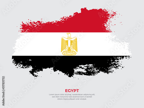 Vintage grunge style Egypt flag with brush stroke effect vector illustration on solid background