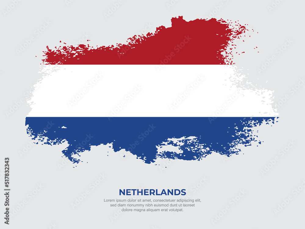 Vintage grunge style Netherlands flag with brush stroke effect vector illustration on solid background
