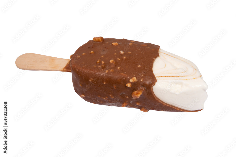 Chocolate glazed icecream escimo with nuts isolated on the white background Chocolate glazed icecream escimo with nuts isolated on the white background