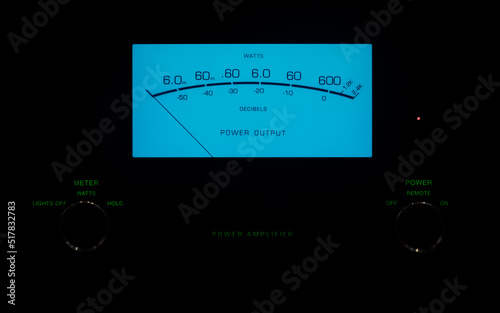 Fotografie Power Preamplifier with Power Output Meter Glowing in the Dark