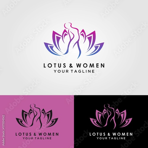 yoga logo stock design. human meditation in lotus flower vector illustration in purple