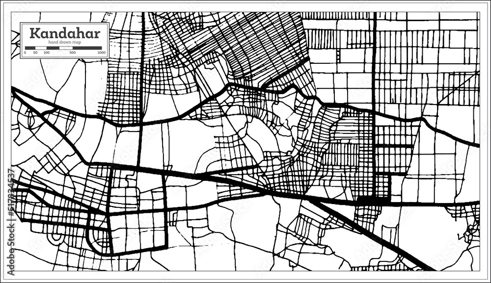 Obraz premium Kandahar Afghanistan City Map in Black and White Color in Retro Style. Outline Map.