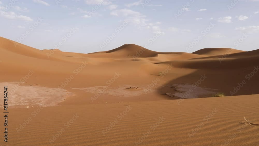 Sahara desert sand dunes landscapes, Mhamid, Erg Chigaga, Morocco. Nature background 4k footage.
