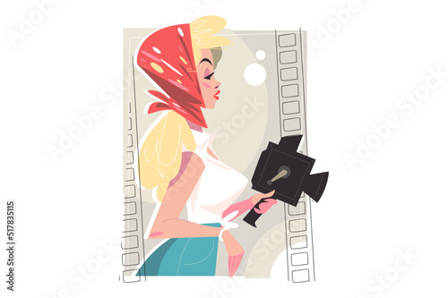 Stylish girl with professional camera