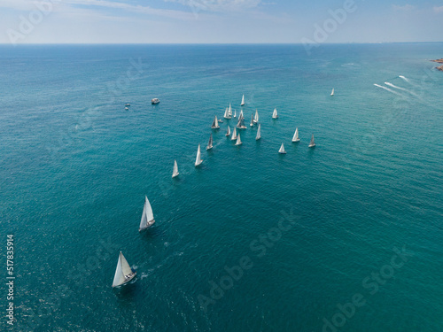 Sailboats sailing regatta in the Mediterranean Sea