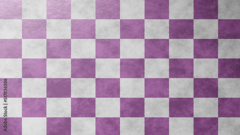 3D rendering. The white and purple checkered pattern on marble. Checkered chess texture. Abstract geometric texture pattern with squares 3D rendering. The white and purple checkered pattern on marble. Checkered chess texture. Abstract geometric texture pattern with squares