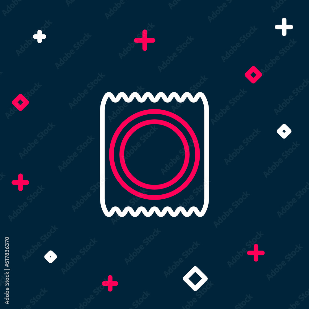 Line Condom in package icon isolated on blue background. Safe love symbol. Contraceptive method for male. Colorful outline concept. Vector Line Condom in package icon isolated on blue background. Safe love symbol. Contraceptive method for male. Colorful outline concept. Vector