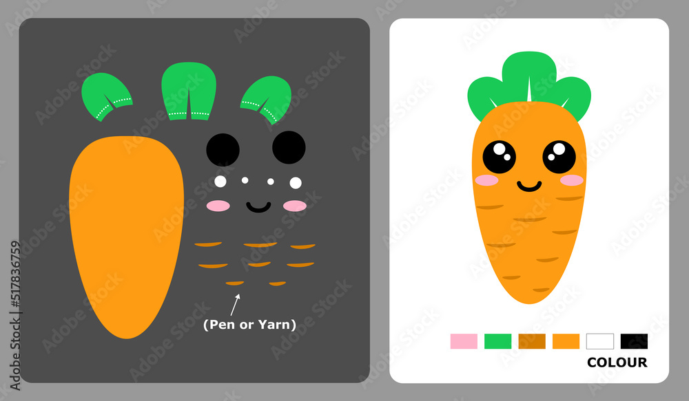 carrot veggie pattern for kids crafts or paper crafts. Vector