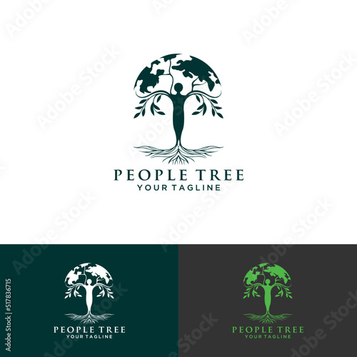 Abstract Human tree logo. Unique Tree Vector illustration with circles and abstract female shapes.