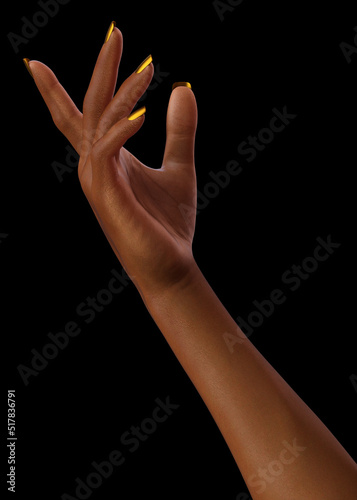 3D Human hand with gold nails