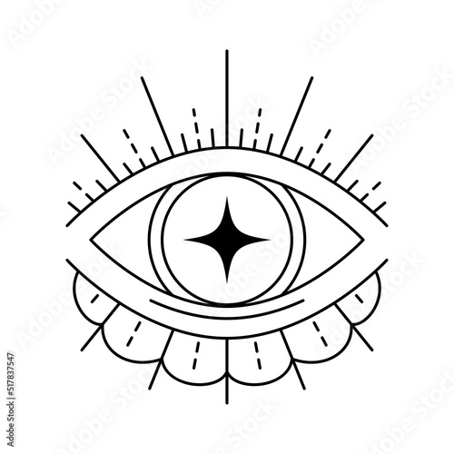 Evil Seeing eye symbol. Occult mystic emblem, graphic design tattoo. Esoteric sign alchemy, providence sight