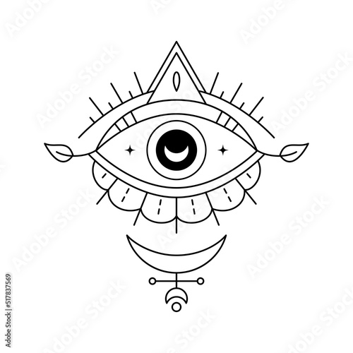 Evil Seeing eye symbol. Occult mystic emblem, graphic design tattoo. Esoteric sign alchemy, providence sight