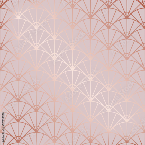 Glam fancy seamless pattern. Pink background with marble effect. Repeated art deco wallpaper. Beauty rose gold texture. Repeating geo design for prints. Repeat geometric patern. Vector illustration