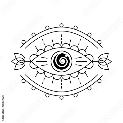 Evil Seeing eye symbol. Occult mystic emblem, graphic design tattoo. Esoteric sign alchemy, providence sight