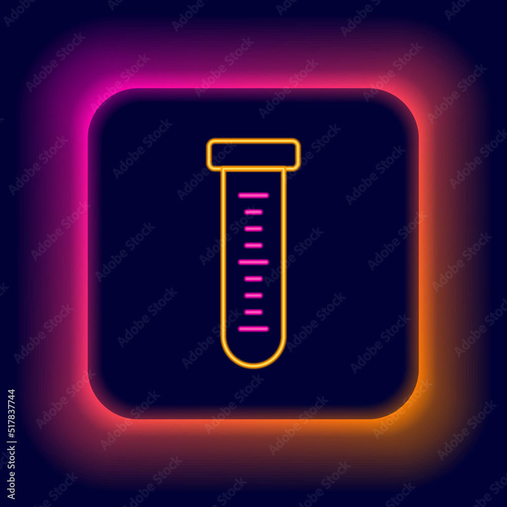 Glowing neon line Test tube and flask chemical laboratory test icon isolated on black background. Laboratory glassware sign. Colorful outline concept. Vector Glowing neon line Test tube and flask chemical laboratory test icon isolated on black background. Laboratory glassware sign. Colorful outline concept. Vector