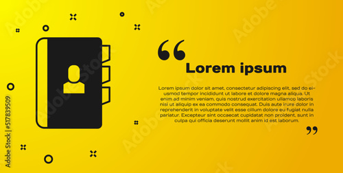 Black Resume icon isolated on yellow background. CV application. Searching professional staff. Analyzing personnel resume. Vector