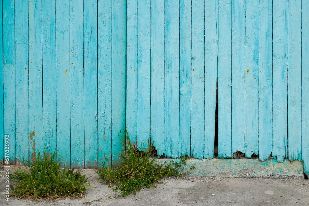 blue wooden wall background damaged door old facade of an abandoned ...