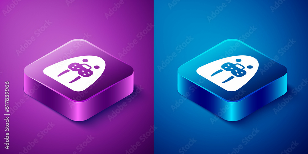 Isometric Walrus animal icon isolated on blue and purple background. Square button. Vector Isometric Walrus animal icon isolated on blue and purple background. Square button. Vector