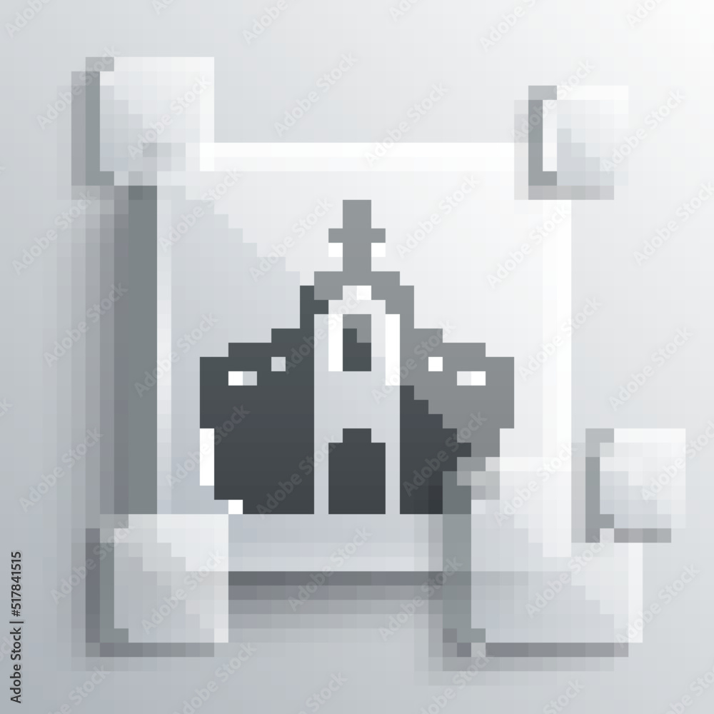Grey Church building icon isolated on grey background. Christian Church. Religion of church. Square glass panels. Vector Grey Church building icon isolated on grey background. Christian Church. Religion of church. Square glass panels. Vector
