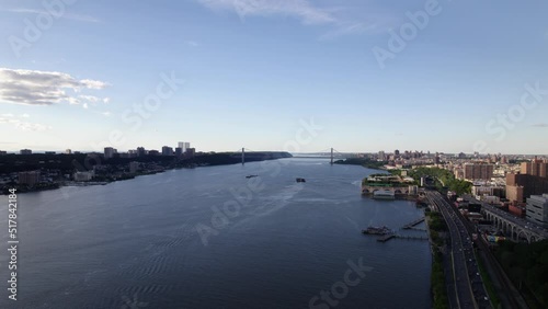 Aerial view towards the George Washington Bridge, in sunny Upper Manhattan, NYC, USA photo
