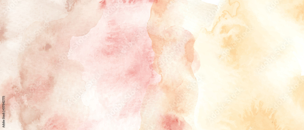 Beige, pink, orange watercolor fluid painting. Vector abstract background design. Dusty pastel, neutral and golden marble. Dye elegant soft splash style. 