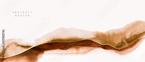 Beige, brown, pink watercolor fluid painting. Vector abstract background design. Dusty pastel, neutral and golden marble. Dye elegant soft splash style. 