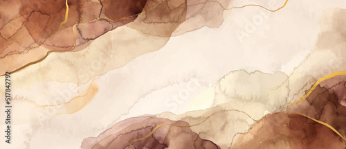 Beige, brown, pink watercolor fluid painting. Vector abstract background design. Dusty pastel, neutral and golden marble. Dye elegant soft splash style. 
