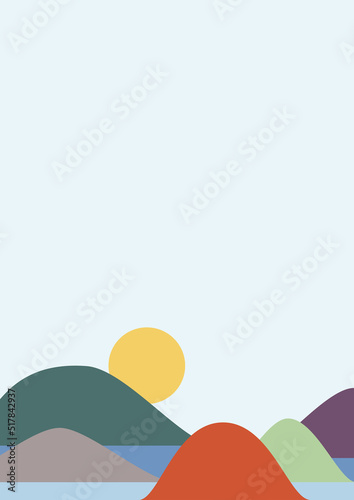 Archipelago and islands with the sun on the horizon. Simple illustration in flat design