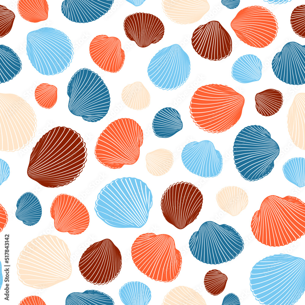 Sea Shell Beach Pattern In Blue Orange Brown Sea Shell Beach Pattern In Blue Orange Brown
