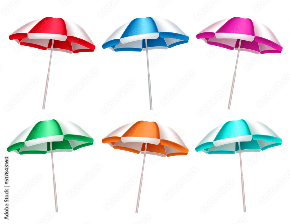Summer beach umbrella vector set. Beach umbrella 3d collection isolated