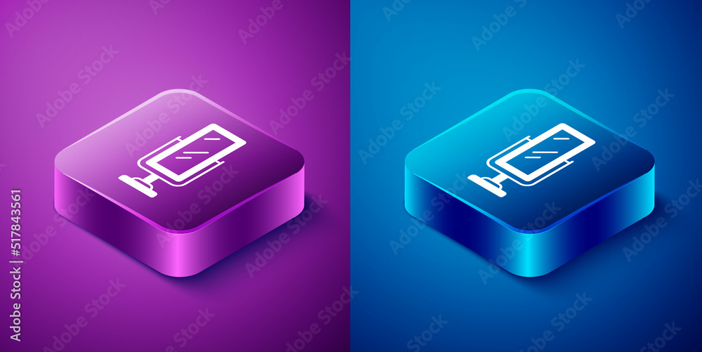 Isometric Big full length mirror for bedroom, shops, backstage icon isolated on blue and purple background. Square button. Vector Isometric Big full length mirror for bedroom, shops, backstage icon isolated on blue and purple background. Square button. Vector