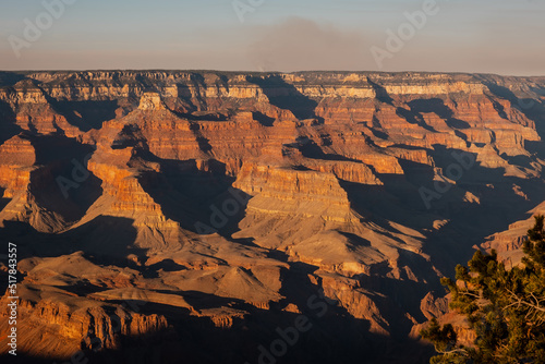 View from the South Rim of the Grand Canyon National Park, United States of America. Grand Canyon sunny day with blue sky. Sunset at Desert View Point © elenbessonova