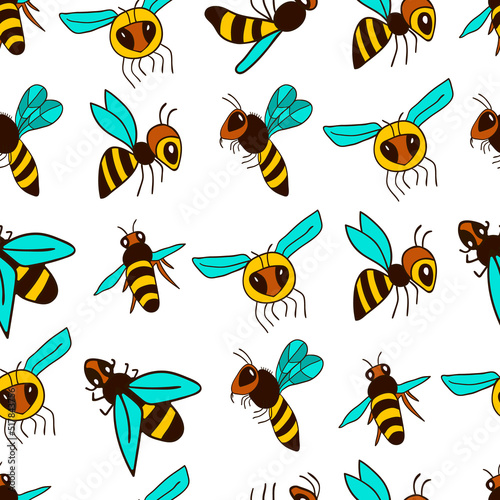 Seamless pattern with hand draw vector cartoon bee © rybakova85