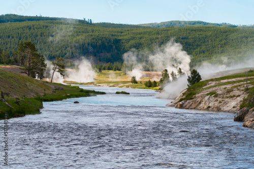 Fototapeta Naklejka Na Ścianę i Meble -  Steam coming from river in Yellowstone