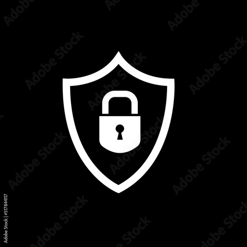Abstract security vector icon illustration isolated on black background. Shield security icon. Lock security icon.