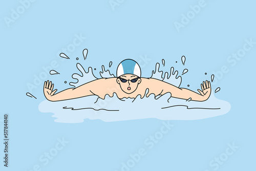 Athlete swimming in poll training for contest or competition. Sportsman swimmer in swimming pool. Sport and activity. Vector illustration. 